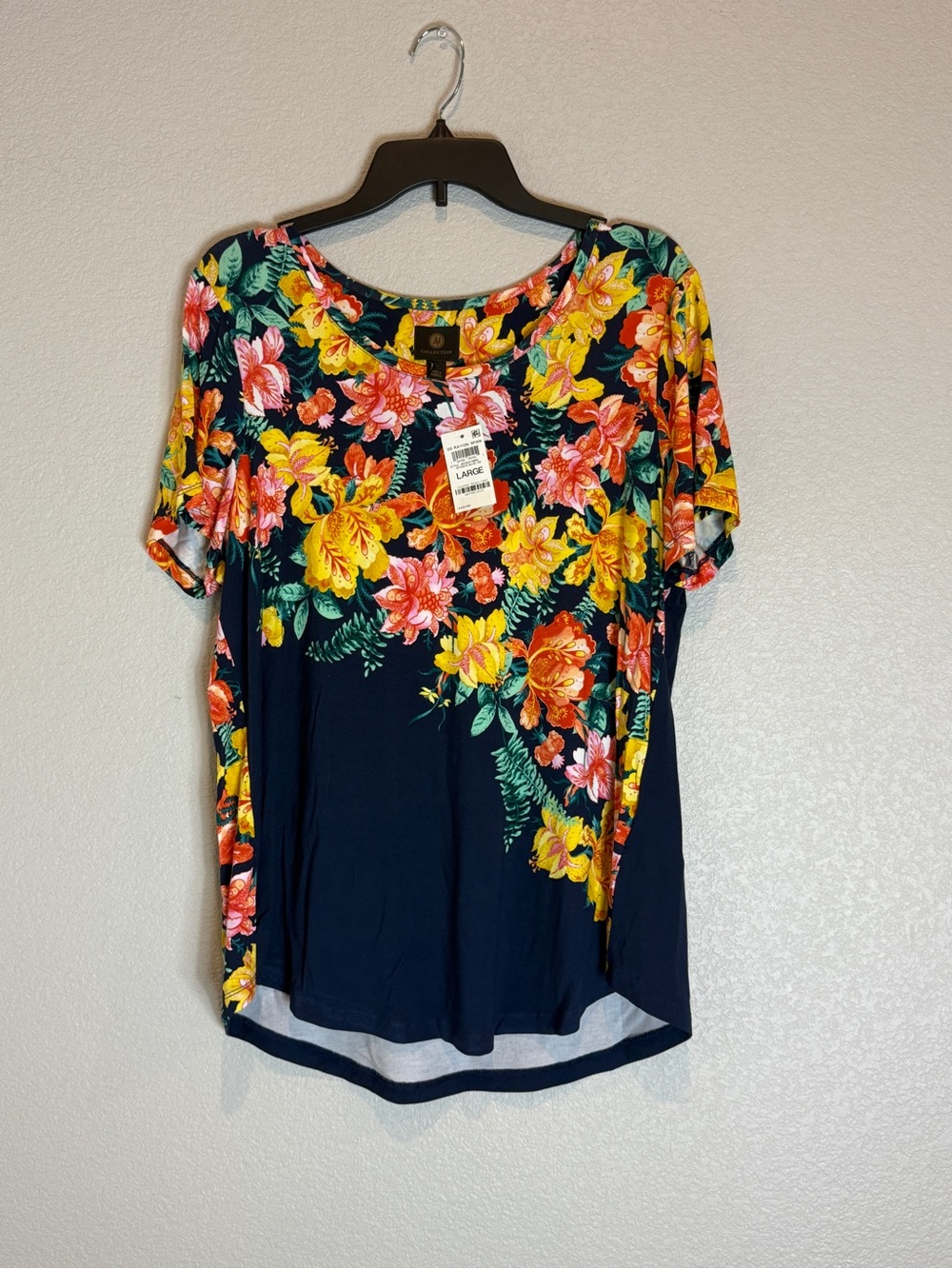 JM Collection Navy Floral Short Sleeve Blouse